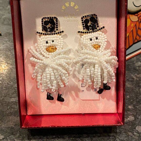 NEW C&C California Snowmen Earrings Beaded with Boots! - Picture 1 of 9